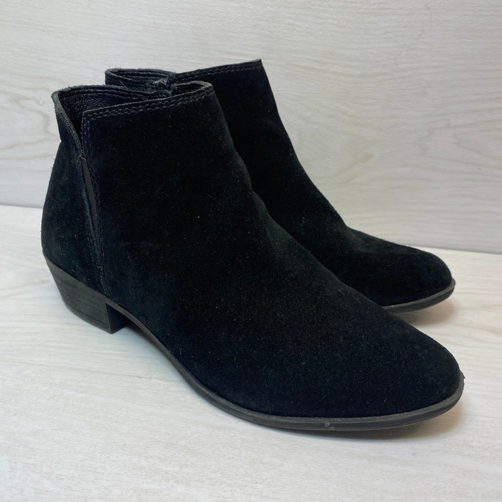 Lucky Brand Womens 10 Bessie Ankle Bootie Western Black Suede Side Zip Low Heel